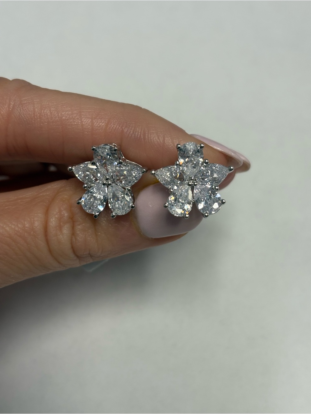 Suzy Levian Sample Sterling Silver Floral CZ Cluster Stud Earrings NWT
